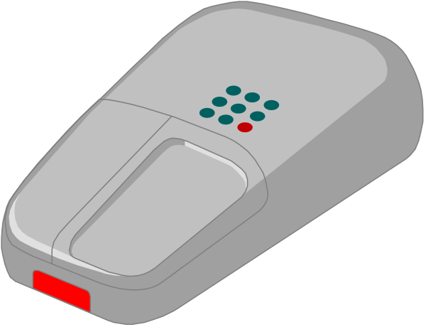 The image shows a white USB dongle with an attached red remote control next to it on what appears to be a dark surface.