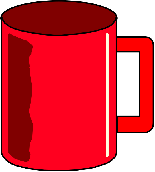 The image shows a red coffee mug with white handles on top of it against an unseen background.