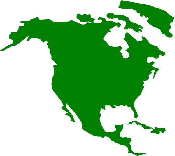 The image shows a stylized map of North America with green shading on parts that appear to be water bodies such as oceans and lakes; it is presented in black-and-white format, which gives an impressionistic view rather than realistic geography or topographical details.