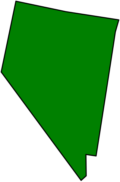 The image shows a stylized map of Nevada with green areas indicating counties within its borders against a black background.