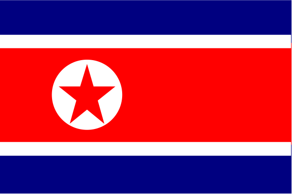 The flag of North Korea with a star on it against a gray background.
