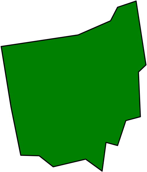 The image shows a stylized map of an area with green shading on part of it against a dark background.