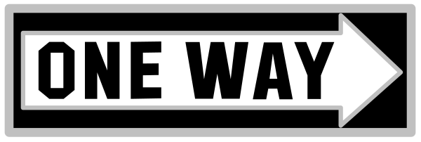 The image shows a black and white street sign with an arrow pointing to its right labeled "ONE WAY" on it.