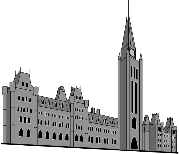 The black and white silhouette of a castle with towers against an evening sky background.