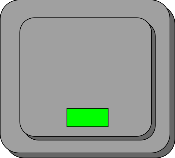 The image shows a gray rectangular object with rounded corners on top of another similar rectangle that has two green squares inside it; both appear to be part of an abstract design resembling electronic components within what looks like a larger, darker shape possibly representing a monitor or screen frame.