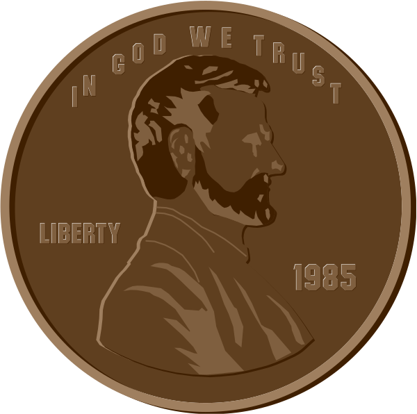 The image shows two pennies with portraits of Abraham Lincoln on them; each penny has a different year inscribed: 1985 for one coin and 1936 for another, both featuring an illustration of President Lincoln's face against a red background at the top. There is also text that reads "In God We Trust" around the edge of the coins. The image appears to be digitally altered or created as it combines elements from different years into one coin design.