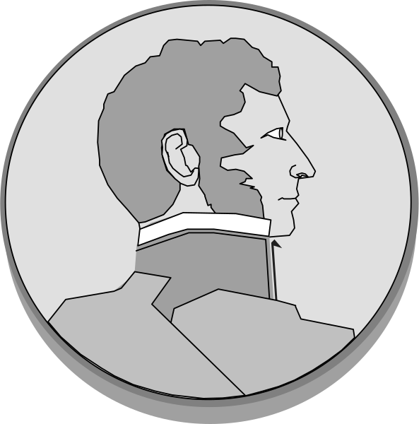 The image shows two circular portraits of a man with facial hair against different backgrounds; on top is black & white while below it has color highlights in blue-gray tones.