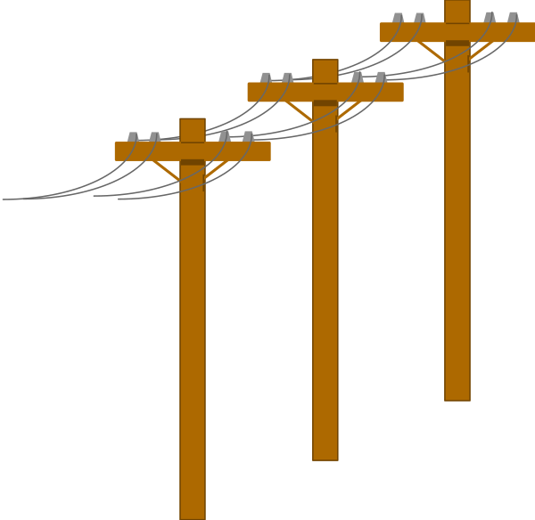 The image shows a black background with four yellow utility poles of varying heights against it.