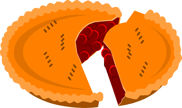The illustration shows a pie with two slices missing from it on top of what appears to be an oven door that is open in front of another whole pie below it.