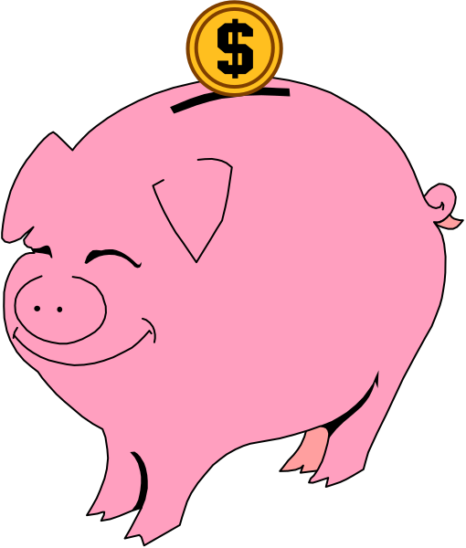 The image shows a pink pig with an ear tag that has "$10" written on it next to its head, wearing a coin labeled "5¢".
