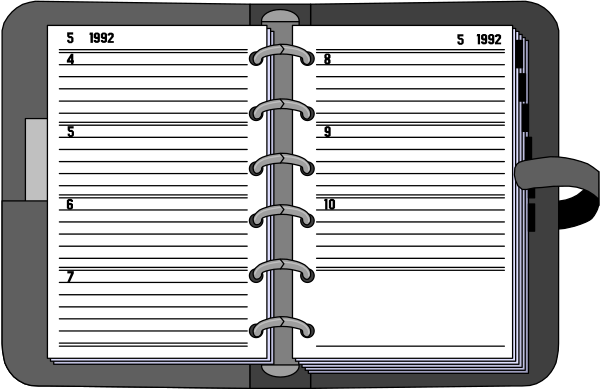 The image shows a digital calendar with dates from January to December 2019 displayed on its screen. It is open in landscape orientation within an electronic device that resembles a tablet computer. There's no visible text, but it appears to be set up for use by someone who wants to keep track of their schedule or appointments throughout the year. The calendar has two columns with dates and spaces where events can be written down; there are also three rows showing different days in January 2019: Monday through Wednesday on one row, Thursday through Sunday on another, and a