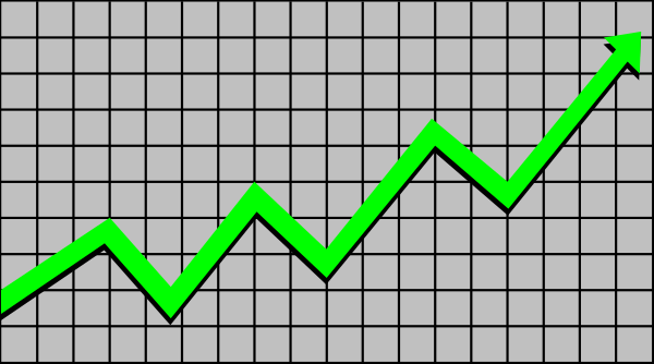 The image shows a black and white graph with green arrows pointing upwards on it.