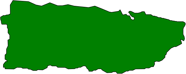 The image shows a green outline of an island with white borders on top of it against a grey background.