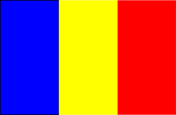 The image shows a flag with three horizontal stripes of blue on top, red in the middle, and yellow at bottom.