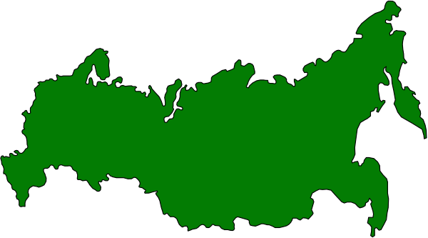 The image shows a map of Russia with its borders outlined by green lines on top of an overlaid satellite view that appears to be in black and white.