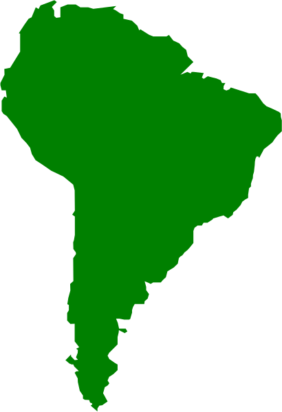 The map shows a stylized representation of South America with countries labeled; it is colored green for landmasses and gray for water bodies.