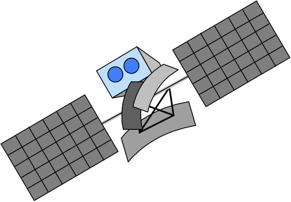 The image shows a satellite with solar panels extended on either side of it against a black background; there is no text present in this clip-art illustration.