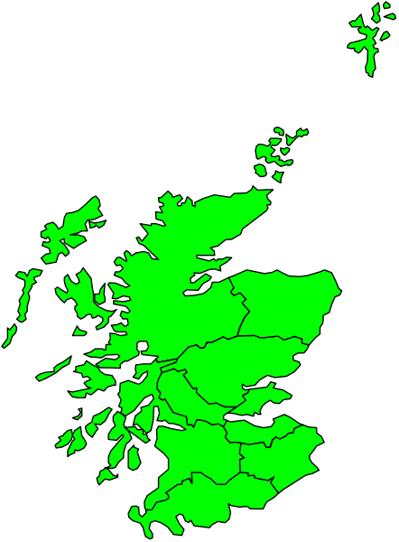 The map shows Scotland with green areas indicating regions of interest; it's a stylized representation rather than an actual photograph.