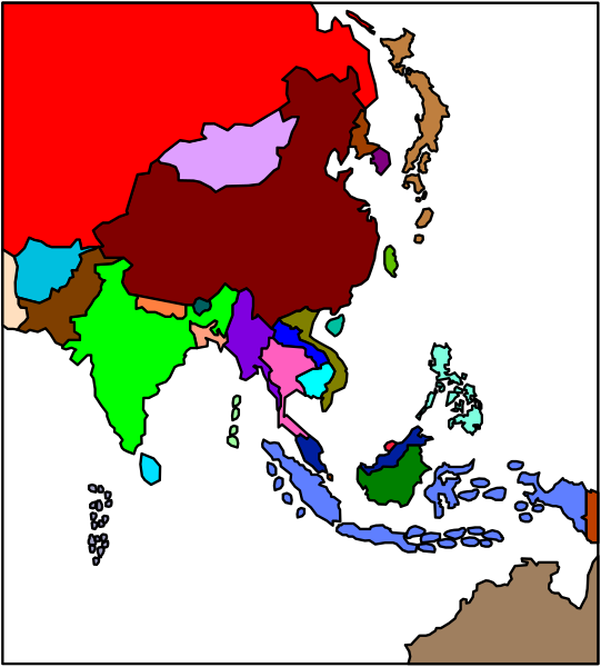 The map shows countries with their names written on them; it's a world map centered around Asia.