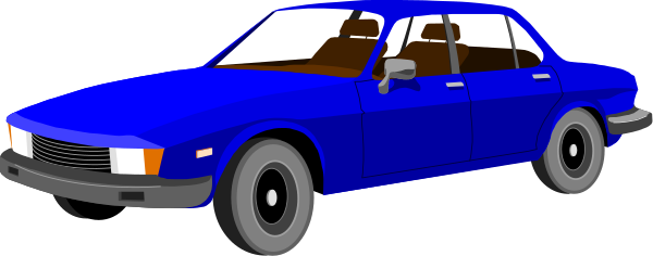 The image shows a blue car driving on an unseen road next to another vehicle with its headlights off; both cars have black wheels and white license plates.