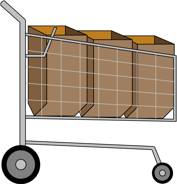 The illustration shows a shopping cart with multiple shelves filled to capacity on either side of it, suggesting that someone has been doing some serious grocery shopping.