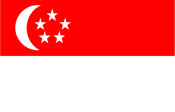 The flag of Singapore with a black background on top half showing two white stars above it.