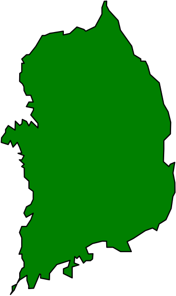 The image shows a stylized map of South Korea with its capital Seoul highlighted by green coloring on top of an outline that resembles a country's shape in white against a gray background.