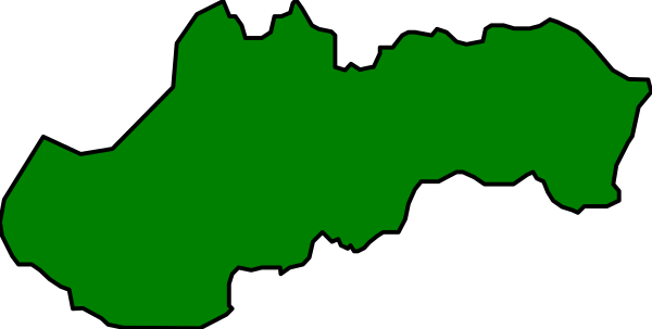 The image shows a stylized map of an island with green landmasses on it against a grey background.