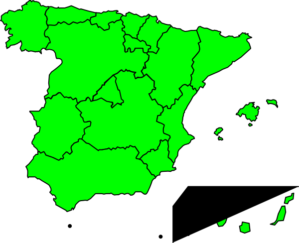 The map shows a region with green shading indicating some areas of interest or importance within Spain; it is overlaid on top of an image that appears to be from space showing Earth's surface features such as landmasses and water bodies, but without more context, I cannot provide specific details about the setting.