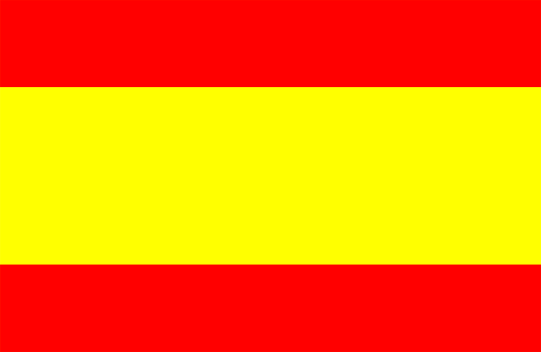 The flag of Spain with a red stripe on top half.