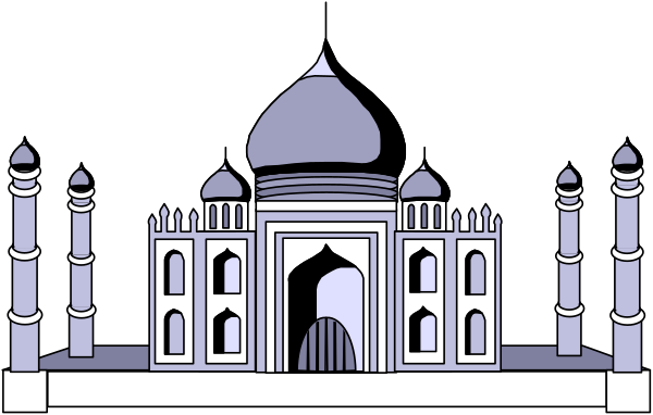 The image shows a stylized representation of an Indian temple with domes against a dark background at nighttime.