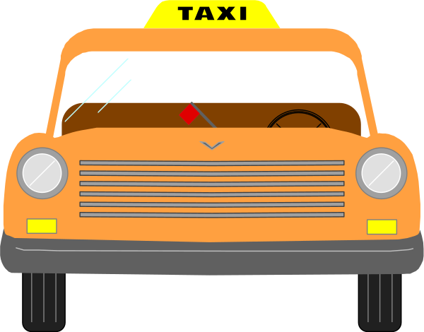 The image shows two taxi cabs parked side by side with a red car behind them on what appears to be an urban street at nighttime.
