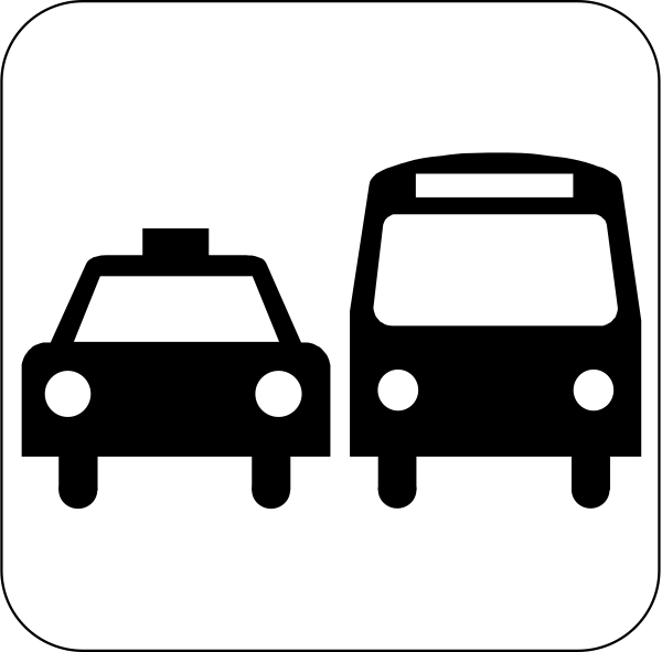 The black and white silhouette of a car on top left corner with two trucks below it to its right side.