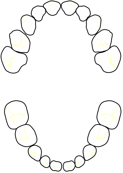 The image shows a black and white graphic of an open mouth with teeth arranged to form two distinct shapes: on top is a smiley face shape composed entirely from tooth-like elements; below it lies another arrangement that resembles a letter 'O'.