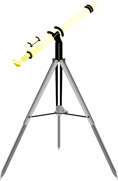 The image shows a black telescope with an attached tripod on its side next to it is a small white model of a solar system consisting of three planets: one large planet in front representing Earth, two smaller ones behind and slightly above each other indicating Mars and Jupiter respectively, all set against the backdrop of space.