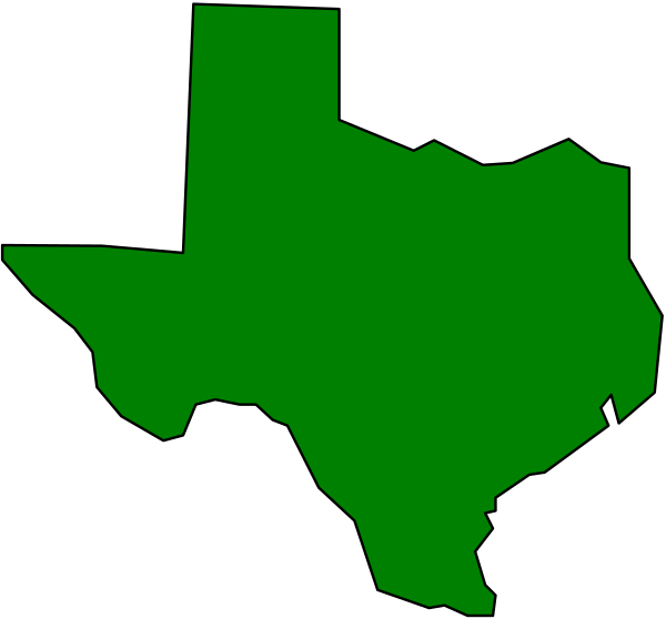 The image shows a stylized map of Texas with its borders outlined against a black background; it is colored green to represent water damage on what appears to be an otherwise normal-looking document.