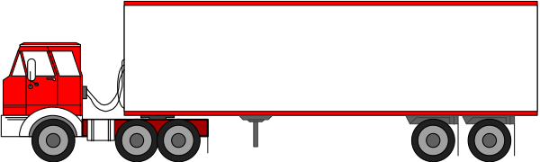 The image shows a red semi truck with white wheels on top of it.