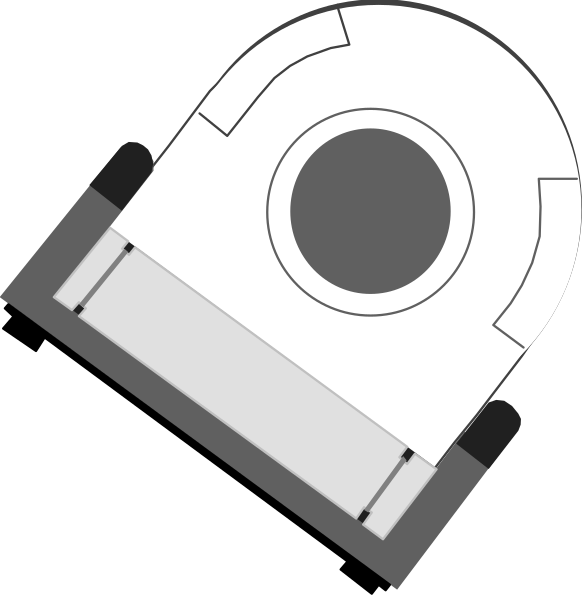 The image shows a black and white illustration of an x-ray machine with two views: frontal view on left side showing circular opening for patient's head to enter; right side is angled downward, providing backside perspective revealing internal components like tube or film pathway.