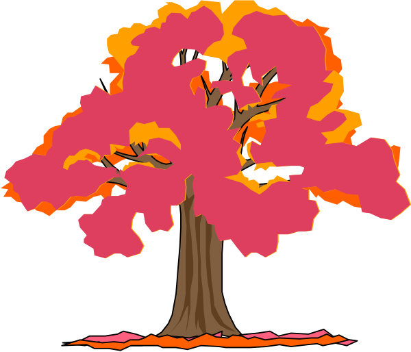 The image shows a stylized tree with pink leaves against an orange background on what appears to be a black surface; it is depicted in clip-art form within another graphic element that resembles a window frame, suggesting this could represent a digital icon for something like a file or folder named "tree."