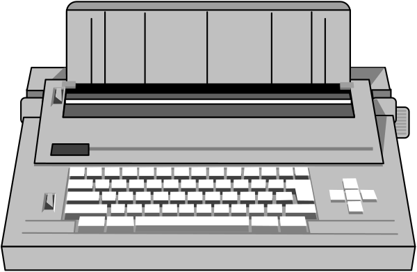 The image shows a vintage typewriter with keys on its keyboard displayed prominently against a dark background.