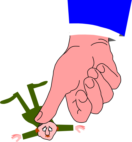 The illustration shows a hand holding an animated character that appears to be falling from above into what looks like a dark void with no visible ground below it; there is also another smaller figure in front of this scene, which seems to have been pushed off by someone or something not depicted here.