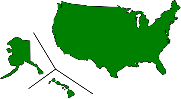 The image shows a stylized map of the United States with Alaska highlighted by green coloring on it against a dark background.