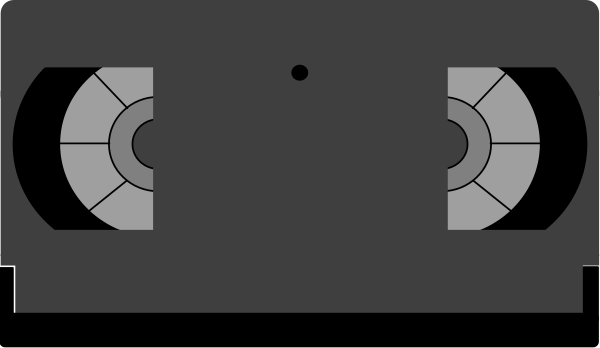 The image shows a cassette tape with two spools of film on it against an abstract background that resembles circuitry patterns in shades of gray and black.