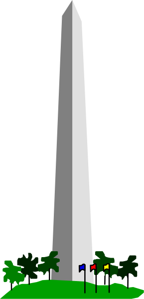 The image shows a pixelated representation of an obelisk with two flags on top against a dark background; it is stylized in a simplistic manner typical for clip-art images.