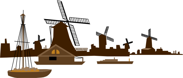 The image shows a cartoon depiction of an outdoor scene with two houses on either side; there is no text present in this small clip-art picture.