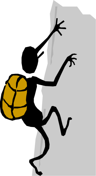 The image shows a cartoon of an ant climbing up a wall with cracks between two blocks; it is black-and-white except for one yellow block on which the ant stands atop another smaller block, and there's no text present in this small clip art.