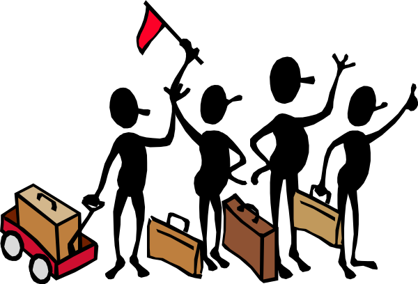 The image shows a cartoon of three boxes with faces on them standing upright next to each other against a dark background.