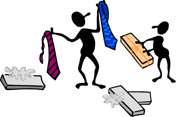 The image shows a collection of colorful ties with various patterns against a black background; there is no other content visible within this small clip-art frame.