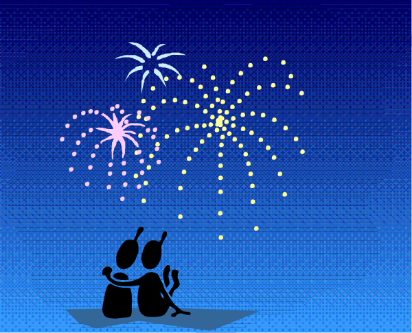 The black background features a colorful fireworks display with sparkling stars against it; there is no text present on this image.