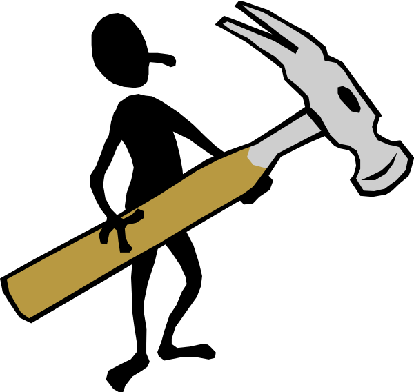 The image shows a black background with two tools: on top left there's an orange hammer; below it is another tool that appears to be a wrench but has been altered for humorous effect by adding what looks like a cigarette lighter, making it look as if one end of the handle could serve as a flame.
